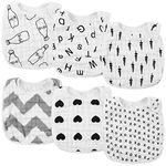 WATINC 6Pcs Baby Soft Feeding Bibs for Babies, Absorbent Soft Cotton Drool Feeding Black and White Bibs, 6 Layers Cotton with Adjustable Snaps for Baby Shower Birthday Gifts, 0-12 Months