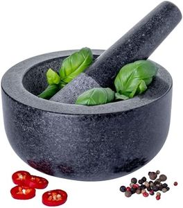 Homiu Pestle And Mortar Set - Granite Stone Large Bowl & Grinder - Premium Solid Natural Stone - Spice Herb Seed Garlic Crusher - Large 16cm(6.3") Diameter