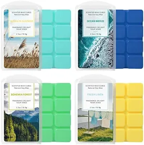 Scented Wax Melts, Wax Melts Wax Cubes, Soy Wax Cubes for Warmer Wax Melts Gift Set Ocean Breeze, Fresh Linen, Bohemia Forest, Winds in Summer (4 x 2.5oz)