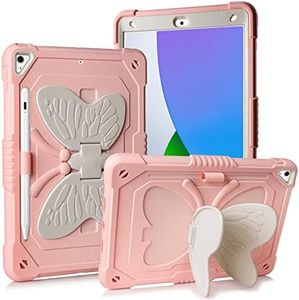 VOFUOE for iPad 9th 8th 7th Generation Case with Kickstand Butterfly Wings Pencil Holder for iPad 10.2 Case Heavy Duty Hard Protective Cover Kids Girls for iPad 9th/8th/7th (2021/2020/2019)-Rose Pink