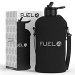 Fuel24 Jug with Insulated Sleeve & Removable Shoulder Strap | 2.2 Litre Water Bottle | Extra Strong Material | Drop Proof, Pop or Straw Cap | 2.2L Large Gym Sports Bottle | BPA FREE (Straw, Stealth)