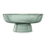 Navaris Glass Fruit Bowl - Decorative Fluted Coloured Glass Bowl for Fruit Snacks Sweets - 26cm Diameter Table Centerpiece Dish - Green Tinted Glass