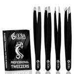 OCBA Tweezers for Facial Hair Women & Men for Precise Grooming of Eyebrows - Professional Stainless Steel Black Color Coated Eyebrow Tweezers for Ingrown Hair on Nose Ear (Black)
