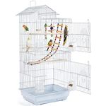 Yaheetech Large Metal Bird Cage Roof Top Parrot Cage Budgie Cage for Cockatiel/Conure/Parakeet/Lovebird/Finch White 99cm