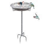 KHayRovies Metal Bird Bath for Outdoors Garden Birdbath Bowl, 36.2" Height Freestanding Bird Feeders for Outside with 4 Prongs Base Stake, Standing Birdfeeders for Yard Lawn Decor (Retro Silver)