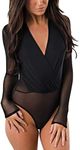 MAYFASEY Women Sexy V Neck Mesh Bod