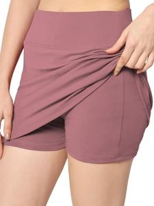 Mehrang Skirt with Shorts for Women's & Girl's Solid High Waist Flared Skater Short Mini Skirt (M, Moove)