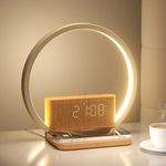 blonbar Wake-Up Light, 10 Watt Wireless Charger, Touch Dimmable Bedside Lamp, Sunrise Alarm Clock, 3 Levels of Brightness Table Lamp, 10 Soothing Sounds, Bedroom Sleep Aid for Babies & Adults
