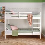 Home Treats Wooden Bunk Bed For Kids Children Teenagers | White Wood Splittable Bunk Bed & Day Bed | Single Bed Frame Twin Sleeper With Guard Rail & Ladder (Bunk Bed Only)