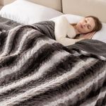 Bearhug Electric Blanket Full Size, 77"x84", Grey Strip Patterns Faux Fur & Warm Sherpa, Gift Box, 10 Heat Settings & 1-12 Hours Adjustable Timer, Fast Heating, 5-Year Warranty