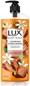 Lux Body Wash LUXURIOUS SANDALWOOD with Sandalwood Oil & Tuberose scent SuperSaver XL Pump Bottle with upto 12H* Long Lasting Fragrance|| Glycerine|| Paraben Free|| Rich Foam|| 750 ml