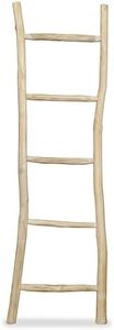 vidaXL Towel Ladder with 5 Rungs Indoor Home Bathroom Washroom Freestanding Hanging Drying Holder Wooden Decoration Accessory Teak Natural