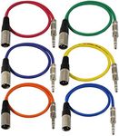 GLS Audio 2ft Patch Cable Cords - XLR Male to 1/4" TRS Color Cables - 2' Balanced Snake Cord - 6 Pack