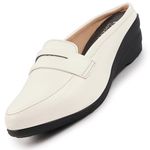 FAUSTO FST FJDWC-7023 WHITE-40 Women's White Formal Back Open Platform Wedge Heel Slip On Loafer Shoes (7 UK)