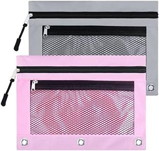 3 Rings Binder Pencil Pouch with Black Dismountable Zipper Puller, Pencil Case with Double Pocket and Mesh Window (Balck& Pink 2pack)