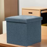 Kuber Industries Storage Stool | Square Toy Storage Box | Foot Rest Stool | Folding Seating Stool | Wardrobe Organizer for Clothes-Books | Storage Box for Living Room | M ZH006BU | Navy Blue