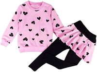 Todder Kids Girls Clothes Long Sleeve Heart Print Sweatshirt Shirts Top Leggings Pants Sets 2 Piece Fall Winter Clothing for Little Girl Cute Outfits Set Christmas Gifts Size 8