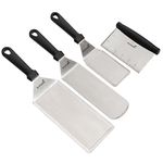 Stainless Steel Metal Spatula Set - Griddle Scraper Flat Spatula Pancake Flipper Hamburger Turner - Metal Utensil Great for BBQ Grill Flat Top Cast Iron Griddle Accessories- Commercial Grade