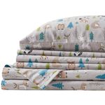 Comfort Spaces Cotton Flannel Breathable Warm Deep Pocket Sheets with Pillow Case Bedding Full Multi Forest Animals 4 Pack