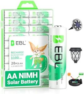 EBL 1100mAh Solar AA Batteries for Outdoor Solar Lights Garden Lights Household Devices, Pre Charged AA Rechargeable Batteries 1.2V High Performance Solar Battery (Pack of 20)