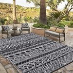 COZYLOOM Outdoor Rug 5x8 ft Waterproof Reversible Mat for Patio Clearance Camping RV Plastic Straw Rug Outside Indoor Outdoor Area Rug Boho Print Rug for Backyard, Deck, Picnic, Porch, Black&White