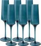 Saludi Colored Champagne Flutes - As Seen on 'Bachelor in Paradise' - 6.5oz (Set of 6) Stemmed Glass - Great for All Occasions and Gifts - Luxury, Durable, Hand-Blown (Midnight Blue)