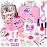 GIFTINBOX Kids Makeup Kit for Girl Toys, Washable Girls Makeup Kit for Kids with Unicorn Bag, Make Up Kit for Girls Toddler Princess Toys Christmas Birthday Gifts for Girls Age 3 4 5 6 7 8 9 10 11 12