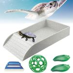 5 Pcs Tortoise Water Dish Set,Gray Tortoise Water Dish with Ramp and Turtle Water Bowl,Turtle Feeder Ball,Scrub Brush,Amphibian Reptile Water Bowl Turtle Pool Can Be Used for Turtles,Lizards