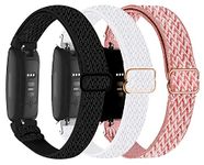 Nigaee 3 Pack Elastic Nylon Bands & Lace Silicone Bands Compatible with Fitbit Inspire 3/Inspire 2/Inspire HR/Inspire,Adjustable Breathable Replacement Straps Soft Nylon Loop & Slim Silicone Wristbands for Women Men