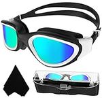 Polarized Swimming Goggles,Swim Goggles Anti Fog UV Protection No Leakage Clear Vision Easy to Adjust for Men Women Adults Teenagers (Black&White/Golden Polarized Mirrored Lens)