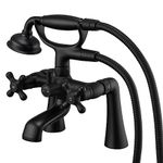 Qinkell Clawfoot Tub Faucet Deck Mount Tub Filler Black Vintage Brass Bathtub Faucets with Telephone Shaped Hand Shower