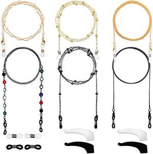 6 Cordes de Lunettes Chaînes de Lunettes Perlées Élégantes (Or, Noir)