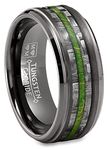 Metal Masters Co. Mens Carbon Fiber Tungsten Carbide Ring Green Wood Wedding Band Gunmetal 8MM