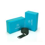 WiseLife Teal Yoga Block Set + Blue Yoga Belt | Brick (Set of 2, Extra Large Size) | Stretch Belt/Strap (Navy Blue, 8 feet long) | starters kit, accessories, Yoga props