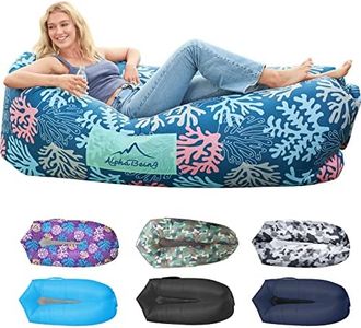 AlphaBeing Inflatable Lounger Air Sofa, Portable Inflatable Couch Mesh Hollow Air Hammock Anti Leakage Air Chair for Outdoor Camping Hiking Beach Traveling (Coral Navy, Large（2 people）)