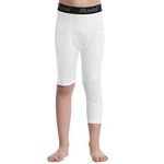 Runhit Boys Compression Leggings,Athletic Tights Basketball Compression Pants,Youth Boys Base Layer Pants Sports Legging, White: 3/4 Long Left & Short Half Right, Medium