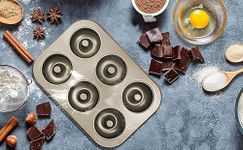 BluBasket 1 Piece Donut Pan,Non-Stick 6 Cavity Doughnut Baking Pans, Donut Maker Carbon Steel Donut Mold Tray for Full-Size Donuts, Bagels, Oven, Biscuit Muffins