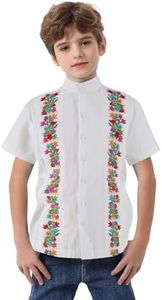 Mexican Shirts for Boys Guayabera Shirts Traditional Embroidered Fiesta Kids Button Up Shirt Toddler, White, 12-13 Years