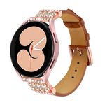 Wongeto Leather Strap Bracelet Compatible with Samsung Galaxy Watch 4 40mm 44mm, Galaxy Active 2 40mm 44mm/ Active 40mm,20mm Band for Galaxy Watch 4 Classic 42mm 46mm Women Girls (Pearl+Brown)