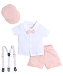 BUMZEE White & Peach Boys Half Sleeves Shirt & Short Set With Bow Suspender & Cap Age - 18-24 Months (Peb9056E-wht.pch)