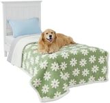 Lesure Waterproof Dog Blanket for Large Dogs - Washable Double Sided Dog Blankets with Warm Jacquard Shag and Soft Sherpa Fleece, Pet Cat Blanket for Queen Bed Protection, 3D Textured Flower, Green