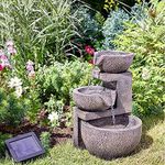 Garden Mile Modern Rock Fall Water Fountain - Solar Powered Resin and Stone Water Feature - Garden Ornaments Outdoor Decorative Centrepiece for Decking, Pond, Patio and Lawn Decor (Genoa Cascade)