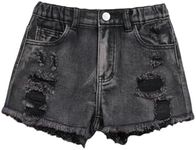 OYOANGLE Girl's Cute Butterfly Print Ripped Denim Shorts Raw Hem Jeans Shorts with Pocket Black 11Y