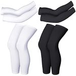 2 Pairs Compression Full Length Leg Sleeve Arm Sleeve for Men Women, Football (Black, White, Large)