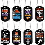 24 Pcs Motivational Dog Tag Necklaces Acrylic Dog Tags with Metal Beaded Chain Encouraging Cheerleaders Baseball Softball Soccer Basketball Gifts for Team Favors(Basketball)