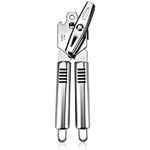 Stainless Steel Can Opener Manual Food-safe Good Grips with Built-in Bottle Opener Smooth Edge Stainless Steel Sharp Blade Safe Cover for Beer/Tin/Bottle, Food Grade-Silver