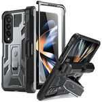 Poetic Spartan for Galaxy Z Fold 4 Case, Samsung Z Fold 4 Case with S Pen Holder, Case for Z Fold 4 with Built-in Screen Protector and Kickstand, Full Body Rugged Hinge Protection, Metallic Gun Metal