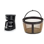 MR. COFFEE 5-Cup Programmable Coffee Maker, 25 oz. Mini Brew, Black & GOLDTONE 4 Cup Reusable Basket Style Filter, Replacement for MR. Coffee Coffee Makers and Machines, BPA Free