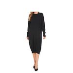 Women's Crew Neck Long Sleeve Over Knee Length Pullover Loose Oversized Bodycon Sweater Dress, Black-1, XL