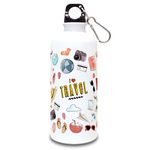 exciting Lives - I Love Travel - Sipper Water Bottle - Wanderlust Travel Lovers Gift - White 600ml